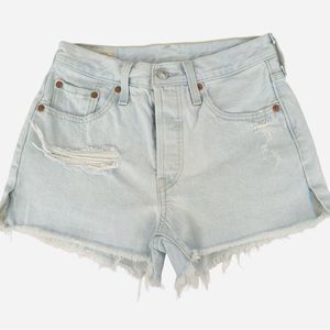 Women’s 501 Button Fly Distressed Denim Shorts Raw Hem 5 Pocket Light Wash 25